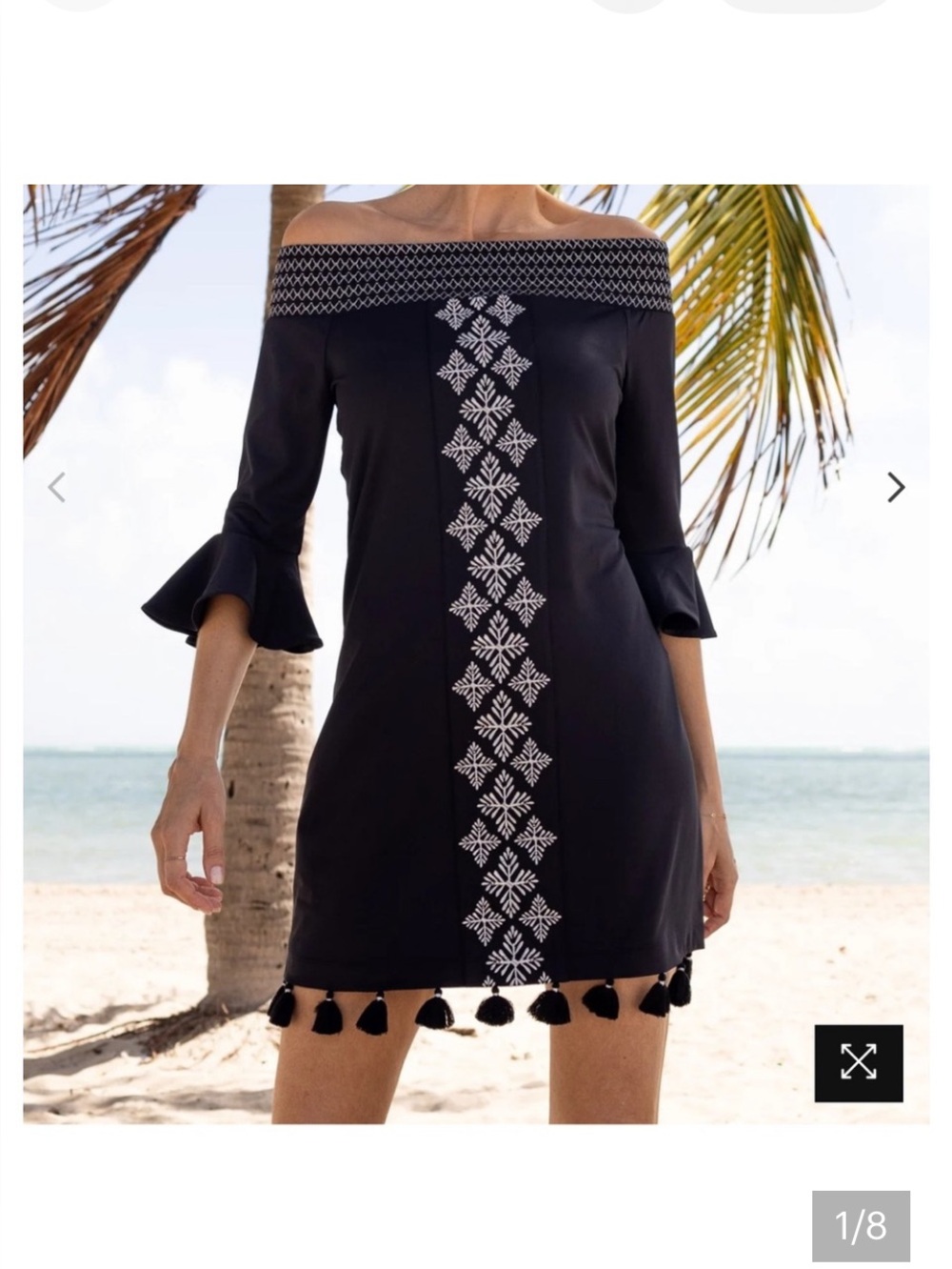 NWT Cabana Life Black Tunic with White Embroidered Center and Tassel Hem